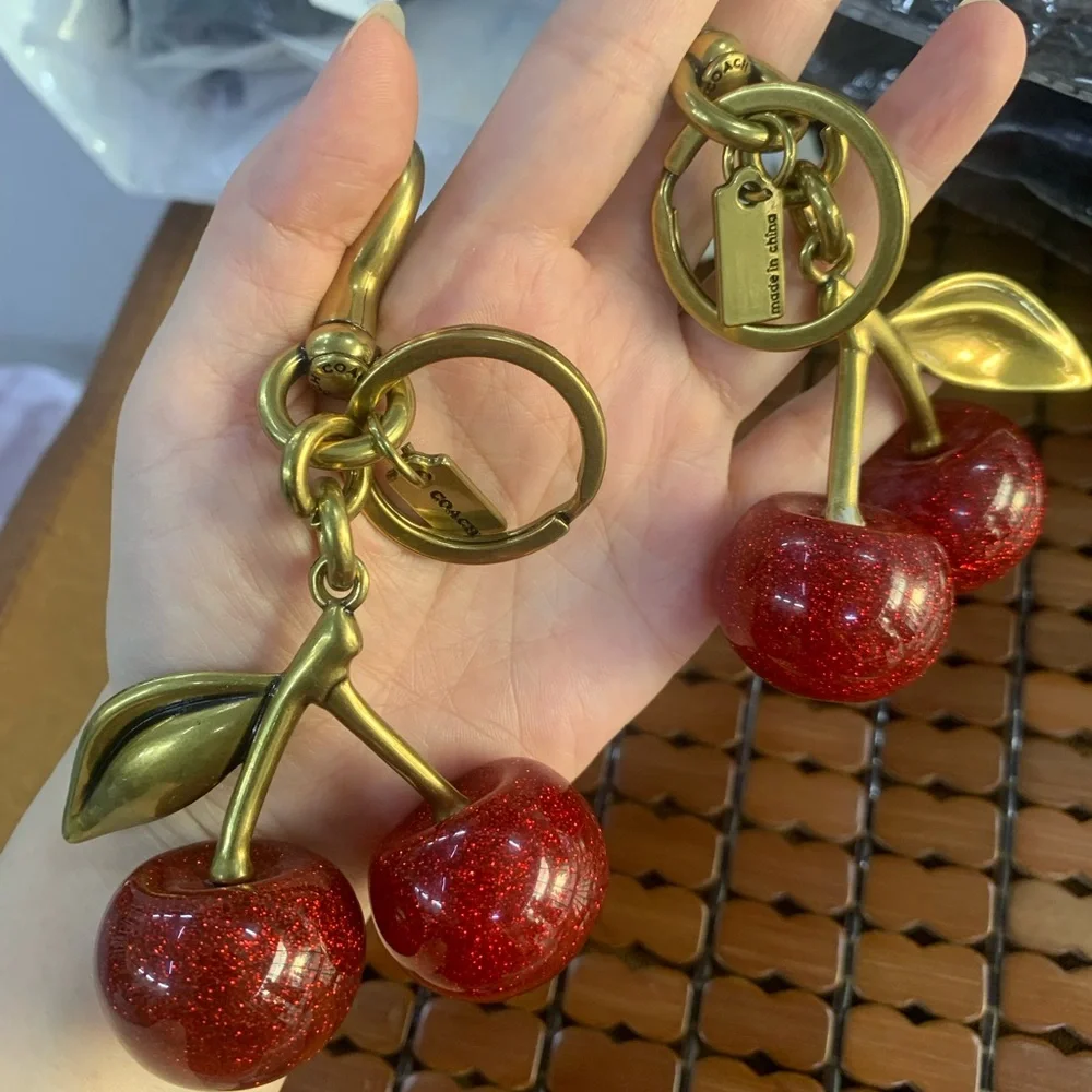 Coach Red Glitter Cherry Keychain with Gold-Tone Hardware
